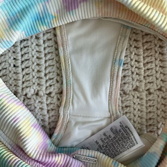 Billabong Bikini Set Ribbed Rainbow Tide Top and High Waisted Bottoms Size S - Picture 6 of 7